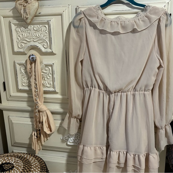 Cream Ruffle Mini Dress - Picture 4 of 4